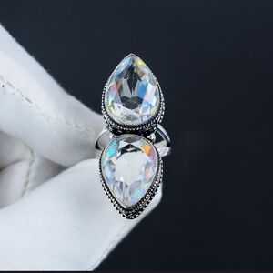 Elegant Silver Crystal Teardrop Ring